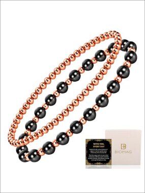 Pure Copper Beaded Stretch Bracelet Set Minimalist Gift Box 2 Pack